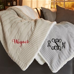 Kittenish Embroidered Cable Knit Throw Blanket - 52235
