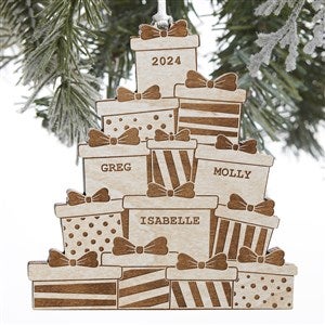 Kittenish Engraved Wood Presents Tower Ornament - White - 52250-W