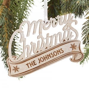 Kittenish Engraved Wood Merry Christmas Ornament - White - 52253-W