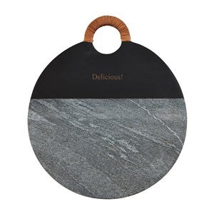 Engraved Round Black Wood and Marble Serving Board - 52264