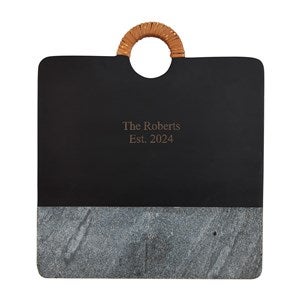 Engraved Square Black Wood and Marble Serving Board - 52265