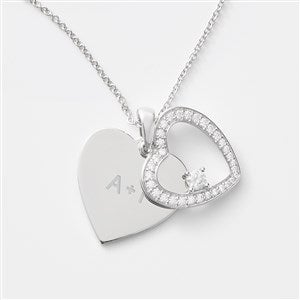 Kittenish Engraved Sterling Silver Pave Heart Swing Necklace