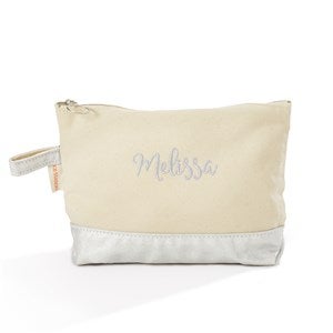 Kittenish Embroidered Metallic Cosmetic Bag in Silver - 52346
