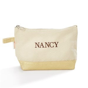Kittenish Embroidered Metallic Cosmetic Bag in Gold - 52347