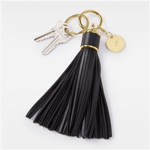 Kittenish Engraved Black Leather Tassel Keychain  Bag Tag - 52358