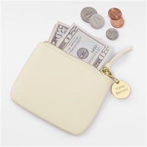 Kittenish Engraved Cream Leather Card  Coin Purse - 52373