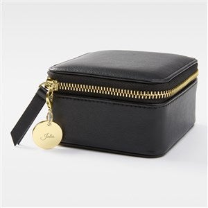 Kittenish Engraved Black Leather Travel Jewelry Case with Charm - 52378