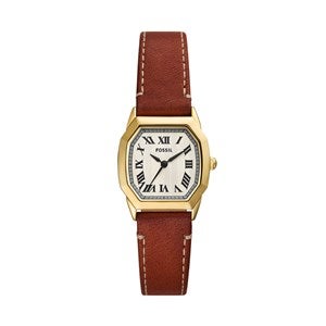 Engraved Fossil Harlow Gold  Brown Leather Watch - 52446