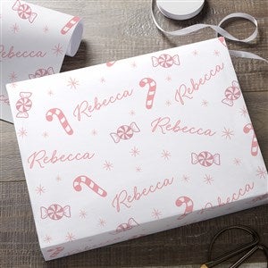 Kittenish Pink Peppermints Personalized Wrapping Paper in White - 18ft Roll - 52503-L