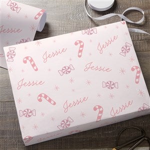 Kittenish Pink Peppermints Personalized Wrapping Paper in Pink - 18ft Roll - 52504-L