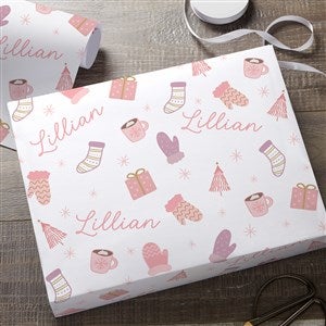 Kittenish Cozy Holiday Personalized Wrapping Paper in White - 6ft Roll - 52505