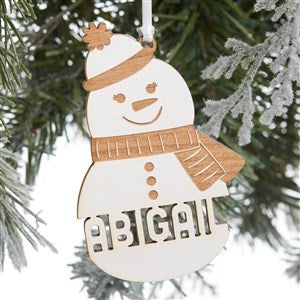 Kittenish Engraved Wood Snowman Ornament - White - 52559-W