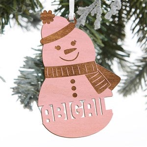 Kittenish Engraved Wood Snowman Ornament - Pink - 52559-P