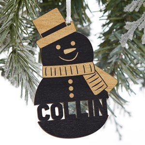 Kittenish Engraved Wood Snowman Ornament - Black - 52559-BLK