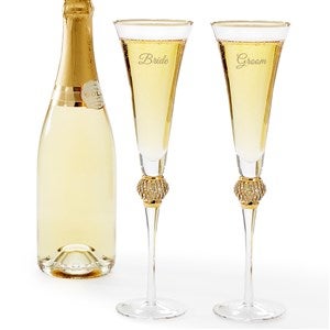 Etched Pave Gold Flute Pair - 52703