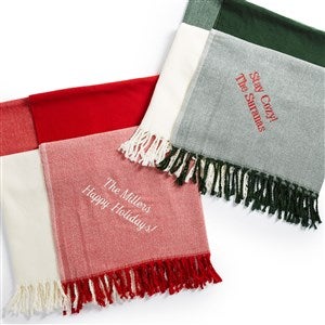 Embroidered Large Red Checked Throw Blanket - 52727