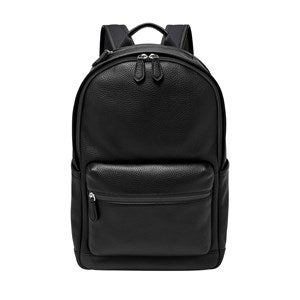 Debossed Fossil Buckner Leather Backpack in Black