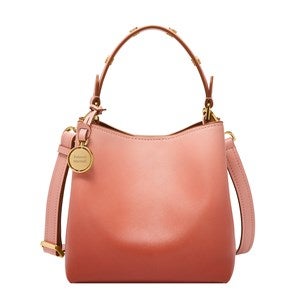Engraved Fossil Jessie Faded Red Leather Small Bucket Bag - 52953