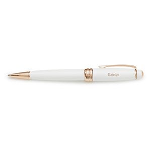 Engraved Cross Bailey White Lacquer and Rose Gold Ballpoint Pen - 53162