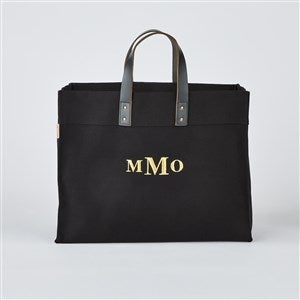 Kittenish Embroidered Canvas and Leather Tote in Black - 53462