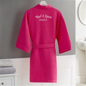 Kittenish Bridal Party Embroidered Fushcia Waffle Weave Kimono Robe - 53469-RP