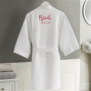 Kittenish Bridal Party Embroidered White Waffle Weave Kimono Robe - 53469-R