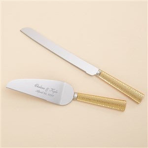 Kittenish Engraved Gold Hammered Wedding Cake Knife  Server Set - 53470