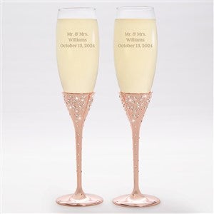 Kittenish Etched Rose Gold Wedding Champagne Flute Set - 53474