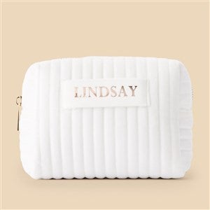 Kittenish Metallic Foil Personalized Velvet Makeup Bags - Small - Ivory - 53518-SI