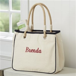 Kittenish Embroidered Canvas Rope Tote - Navy - 53533-N