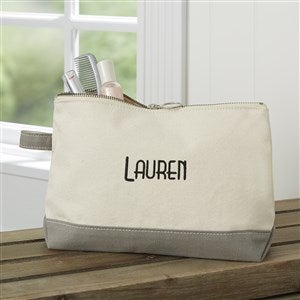 Kittenish Embroidered Canvas Makeup Bag - Grey - 53534-G