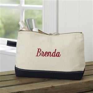 Kittenish Embroidered Canvas Makeup Bag - Navy - 53534-N