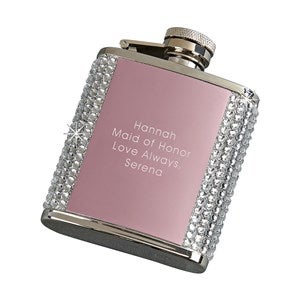 Kittenish Engraved Pink Jeweled Flask - 53536