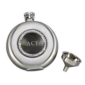 Kittenish Engraved Round Jeweled Flask - 53537