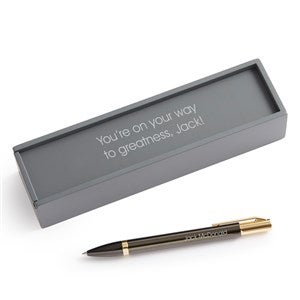 Engraved Reflections Gunmetal  Gold Ballpoint Pen and Box - 53594