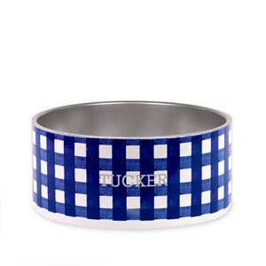 kate spade new york Engraved Blue Gingham Pet Bowl - Medium/Large - 54187