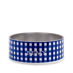 kate spade new york Engraved Blue Gingham Pet Bowl - Small/Medium - 54189
