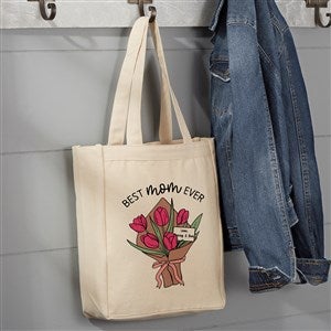 Kittenish Personalized Tulip Bouquet Canvas Tote Bag for Mom - 14quot; x 10quot; - 54584-S