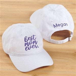 Kittenish Embroidered Best Mom Ever White Baseball Cap - 54613-W