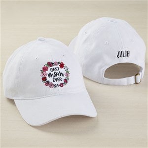 Kittenish Floral Wreath Embroidered White Baseball Cap for Mom - 54655-W