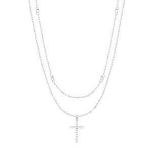 Sterling Silver CZ and Cross Layered Necklace Set - 54718D