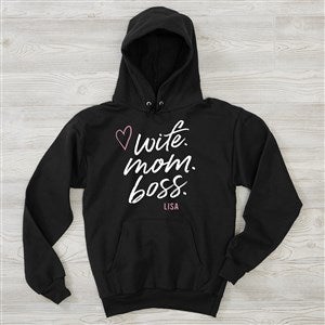 Wife. Mom. Boss. Personalized Hooded Sweatshirt - 54756-BHS