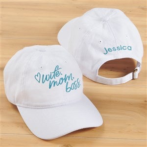 Kittenish Wife. Mom. Boss. Personalized White Baseball Cap - 54758-W