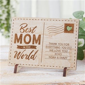 Kittenish Engraved Best Mom In The World Wooden Postcard - Whitewash - 54765-W