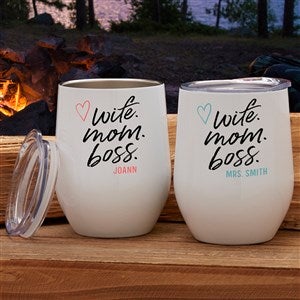 Kittenish Wife. Mom. Boss. Personalized Stainless Insulated Wine Tumbler - 54773
