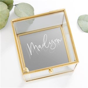 Kittenish Engraved Script Name Glass Jewelry Box  - Gold - 54778-G