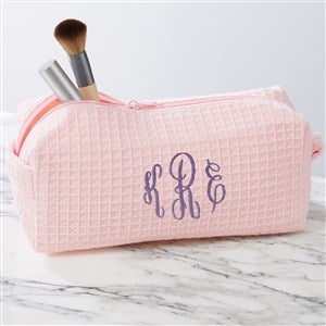Kittenish Embroidered Waffle Weave Cosmetic Bag in Blush - 54781-B