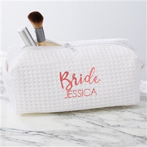 Kittenish Bridal Party Waffle Weave Makeup Bag in White - 54782-W