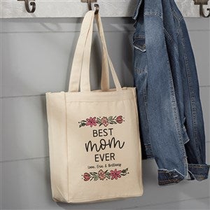 Kittenish Personalized Floral Border Mothers Day Canvas Tote Bag - 14quot; x 10quot; - 54792-S