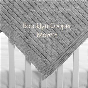 Embroidered Cable Knit Baby Blanket in Gray - 54898